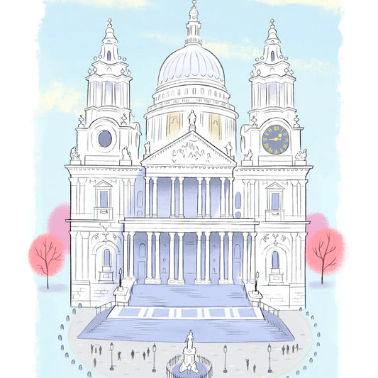 A close up London's St Pauls Cathedral illustration by mike green illustration.
