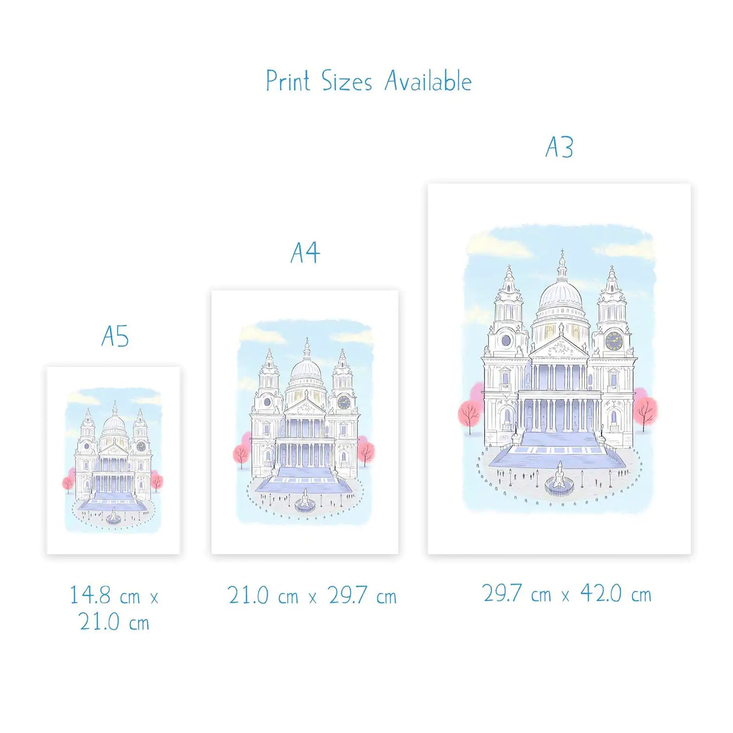 Print dimensions of London's St Pauls Cathedral painting by Mike Green Illustration.
