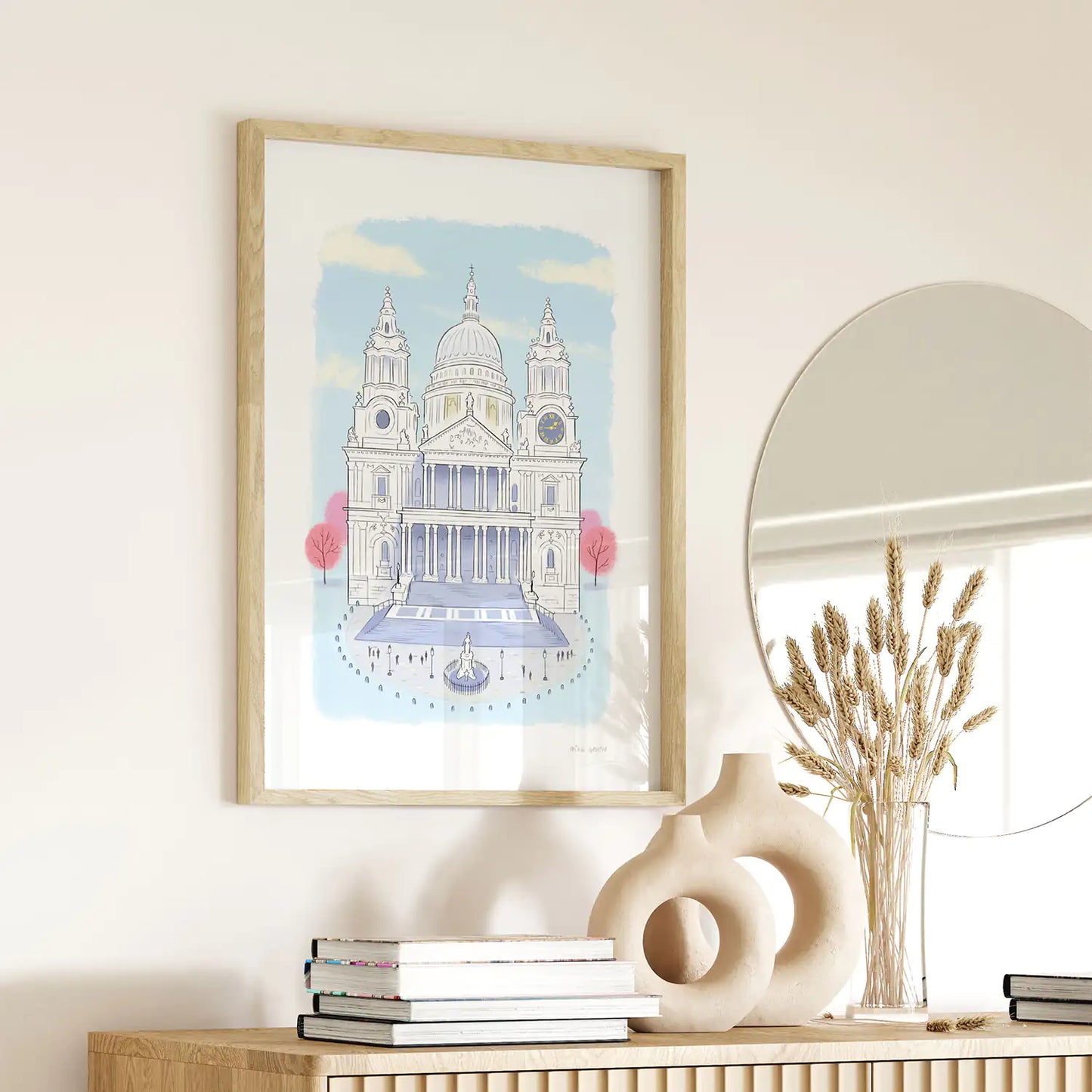 Framed print of London's St Pauls Cathedral illustration by mike green illustration.