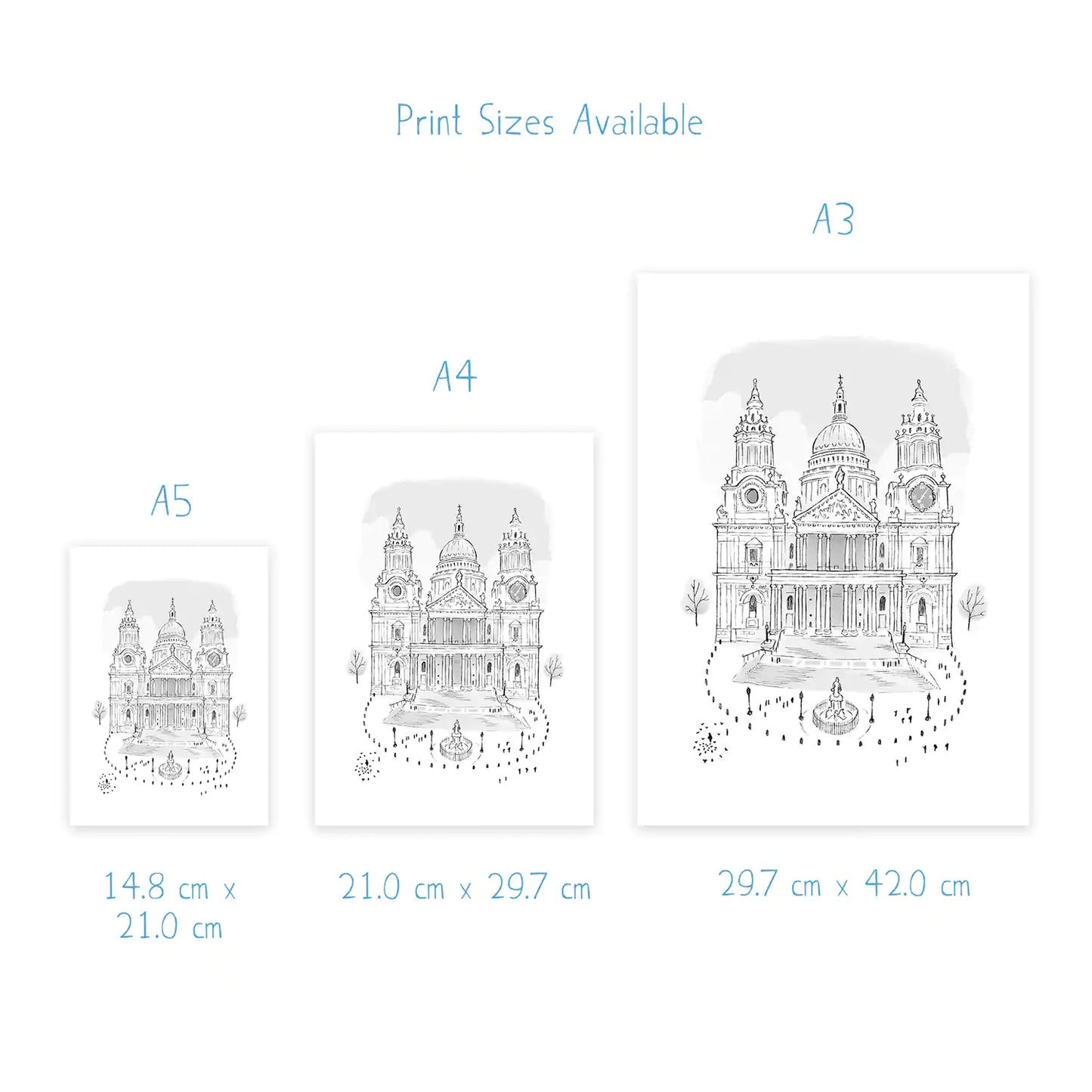 Print dimensions of London's St Pauls Cathedral in London beautifully sketched by Mike Green.
