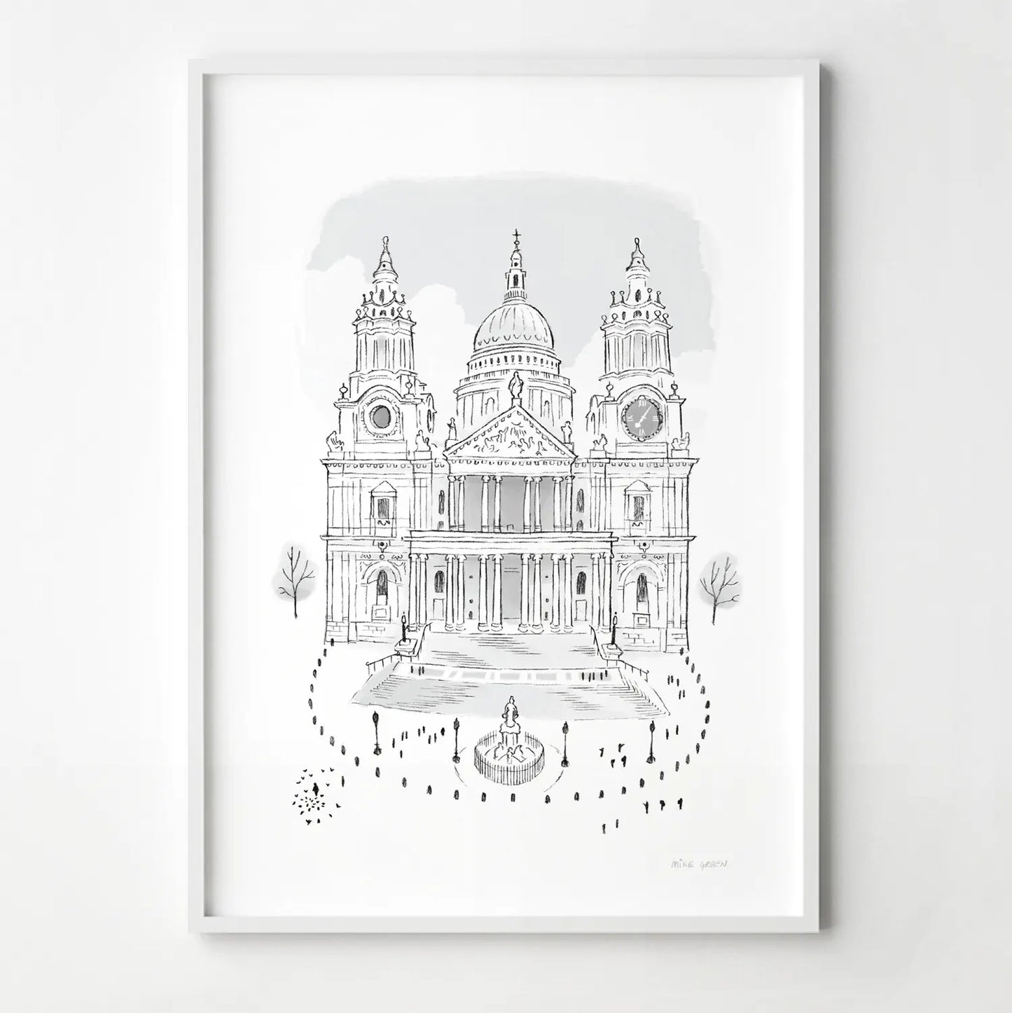 A print of London's St Pauls Cathedral in London beautifully sketched by Mike Green.