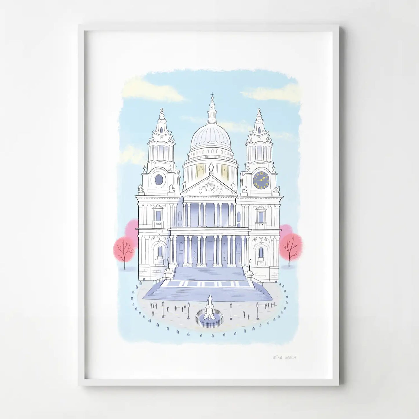 A print of London's St Pauls Cathedral illustration illustrated by Mike Green.