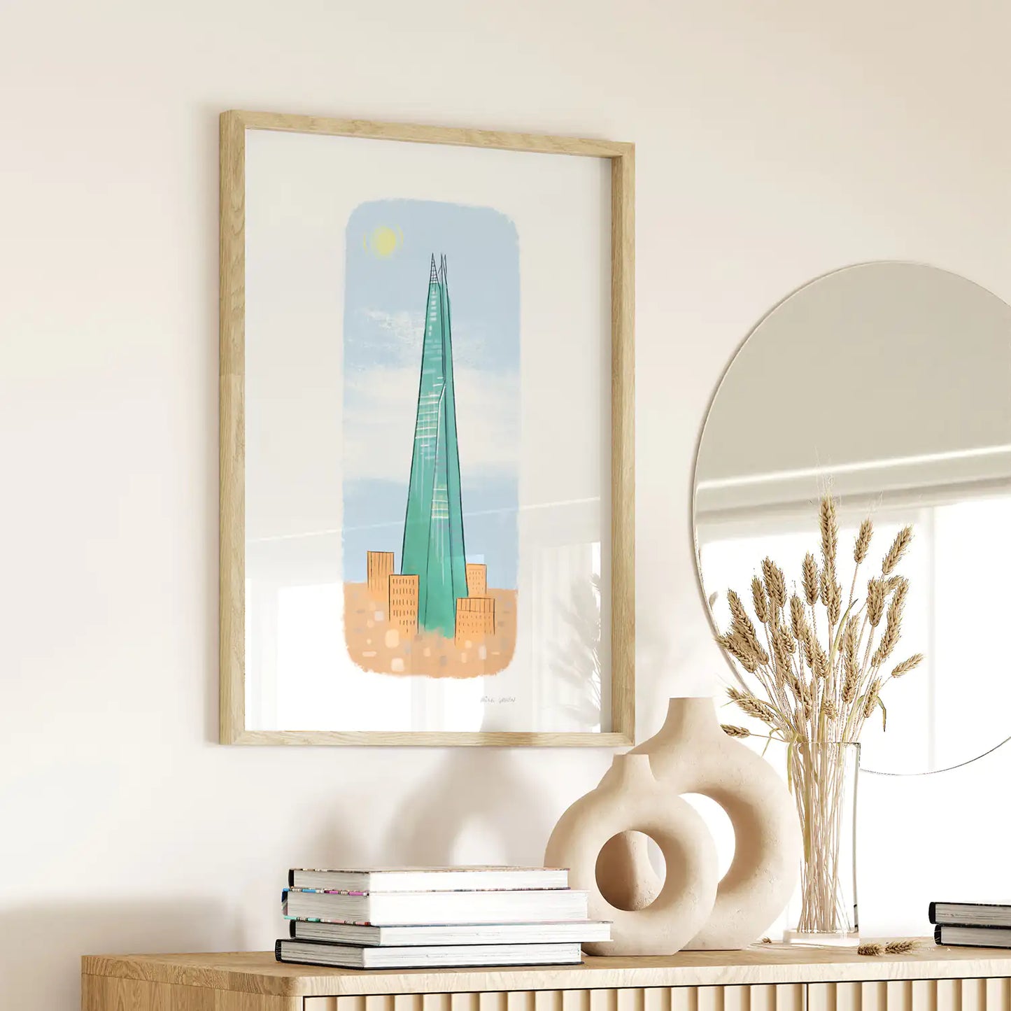 Art print of London's The Shard painted by Mike Green Illustration.