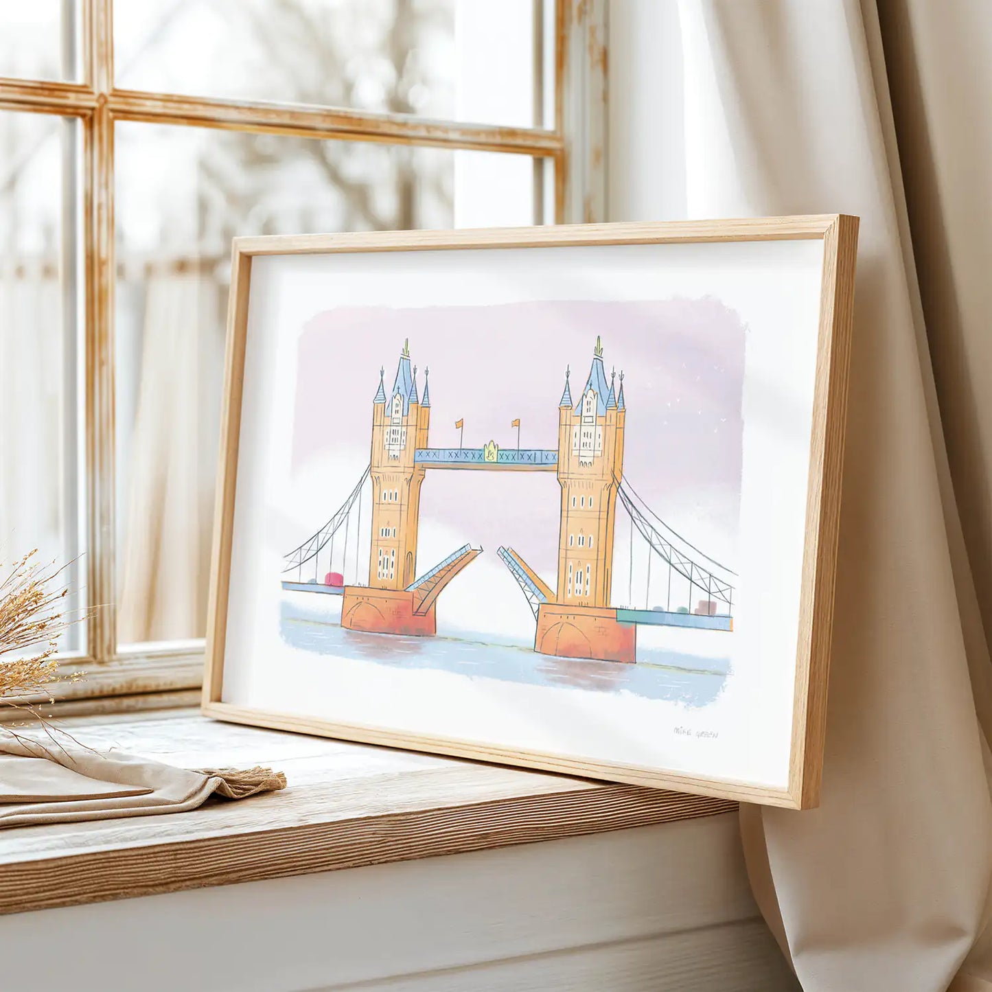 An art print of London's Tower Bridge painted by Mike Green Illustration