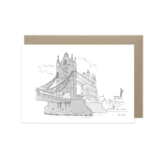 London's Tower Bridge beautifully sketched on a greeting card by mike green illustration.