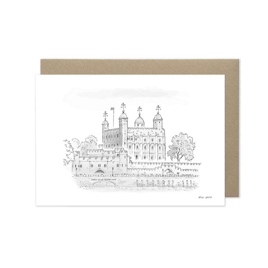 The Tower of London beautifully illustrated on a greeting card by mike green illustration.