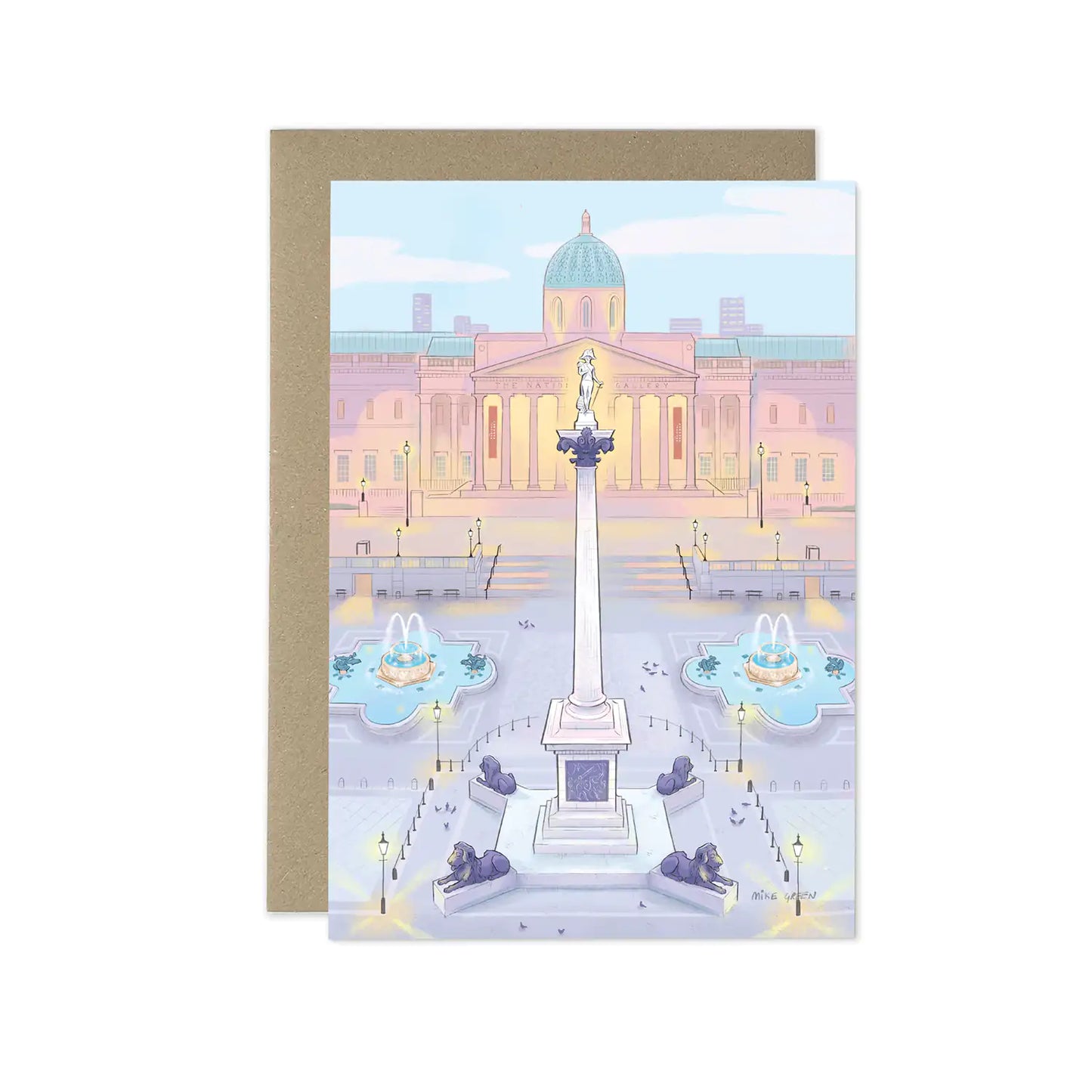 Greetings card with illustration of London's Trafalgar Square.
