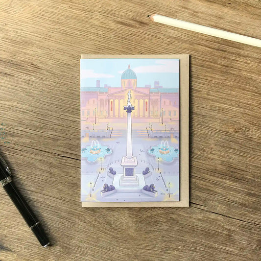 Greetings card with illustration of London's Trafalgar Square.