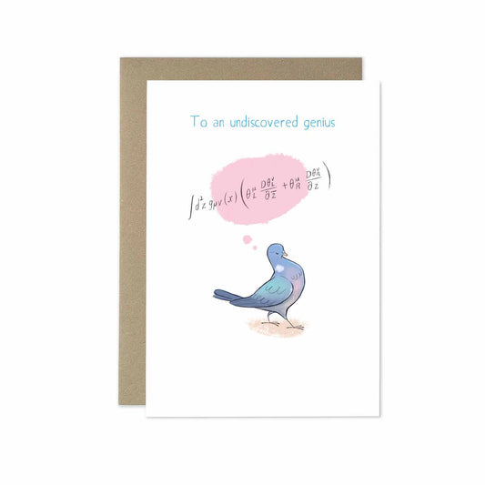 'Undiscovered Genius' Greetings Card, Pigeon Positivity