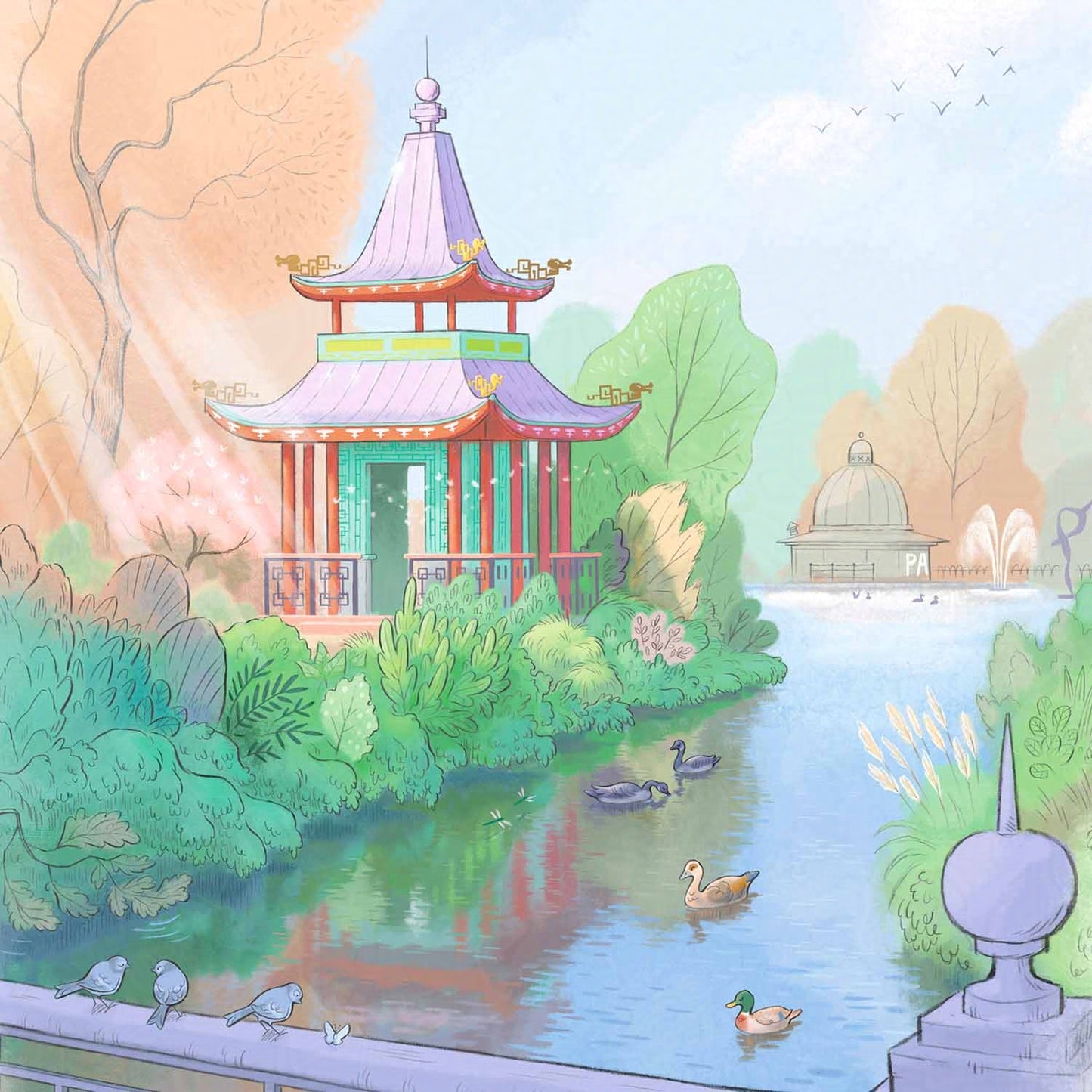 Detail from a painting of London's Victoria Park painted by Mike Green Illustration