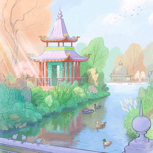 Detail from a painting of London's Victoria Park painted by Mike Green Illustration