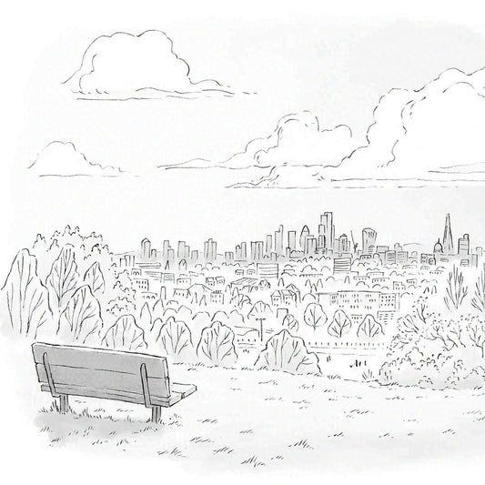 Detail from a print of the view from Hampstead Heath sketched by mike green illustration.