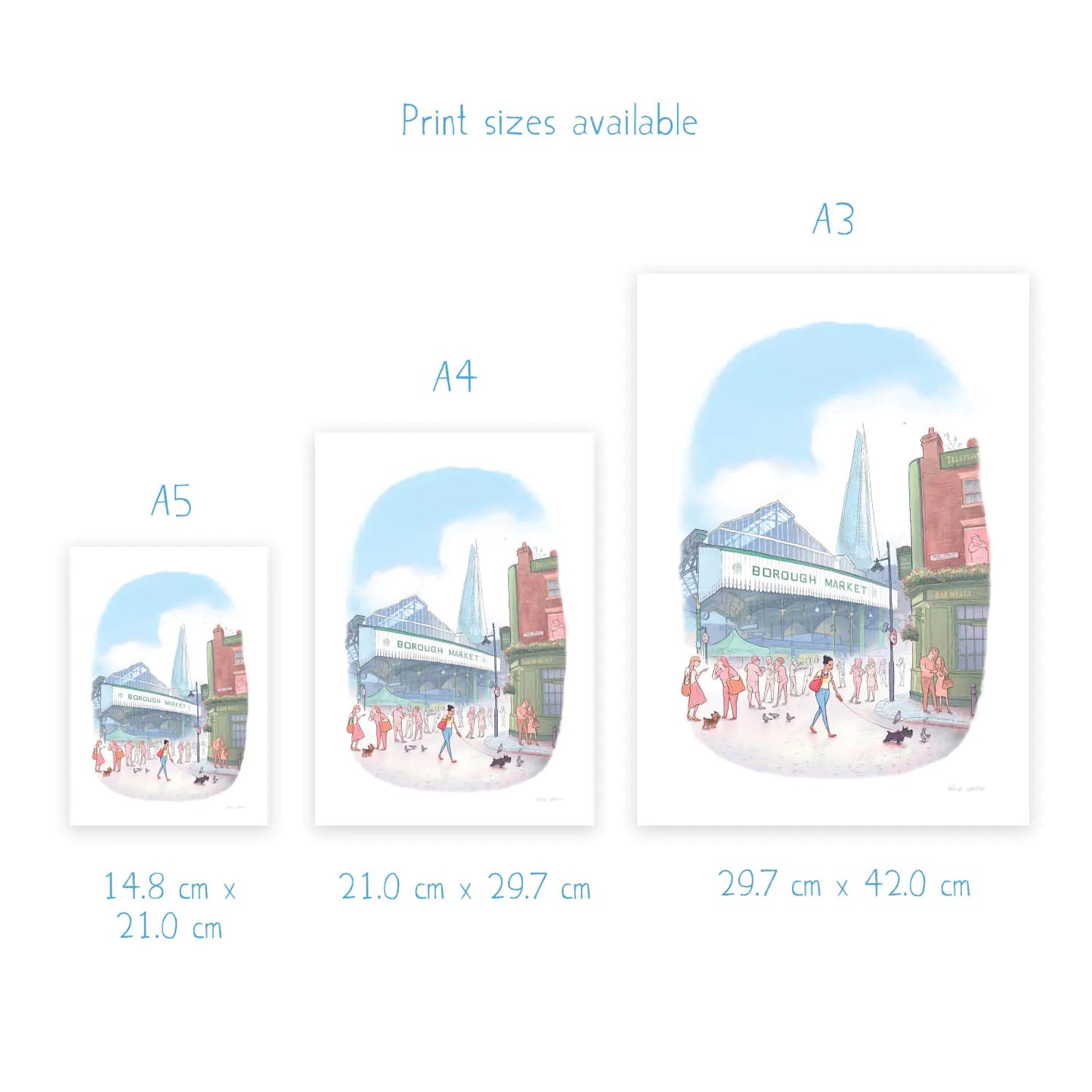 Sizes for a wall art print of a painting of London's borough market