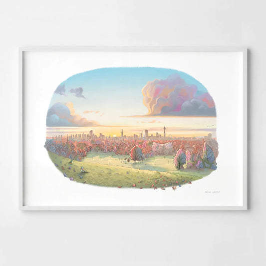 Print of Autumn Sunrise on Primrose Hill painting by Mike Green Illustration