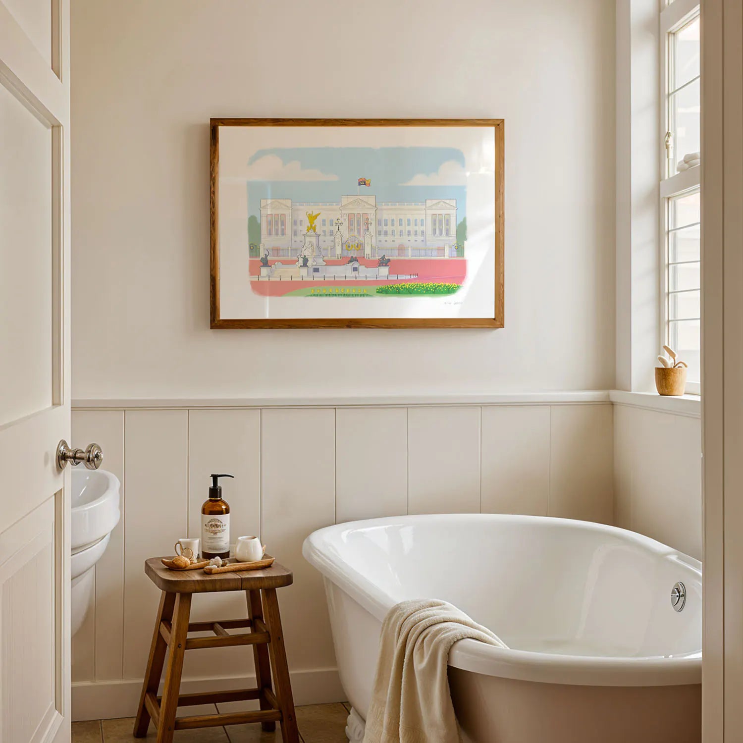 A print of an illustration of London's Buckingham Palace by the artist Mike Green