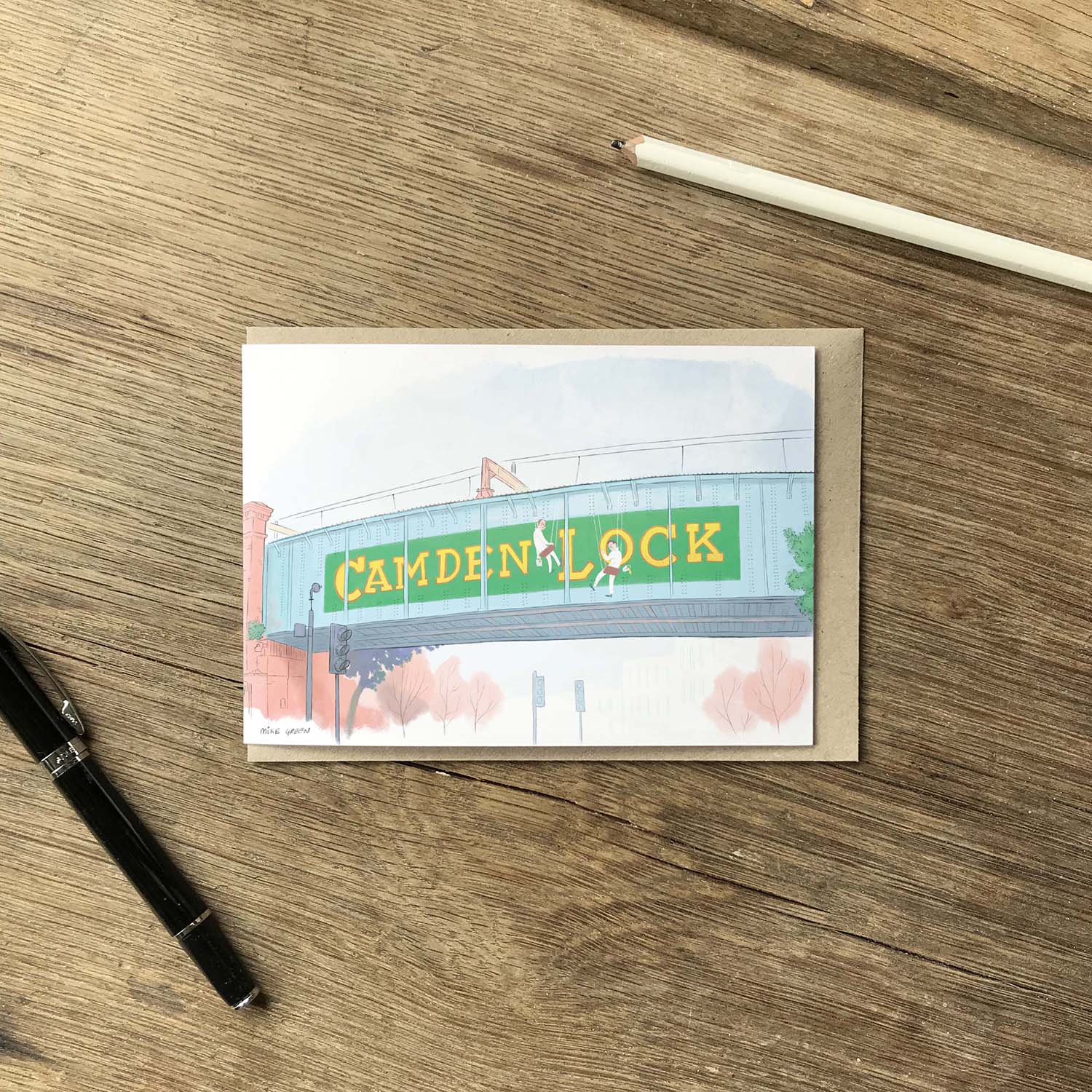 Greetings card with London's Camden Lock bridge
