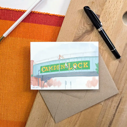Greetings card with London's Camden Lock bridge