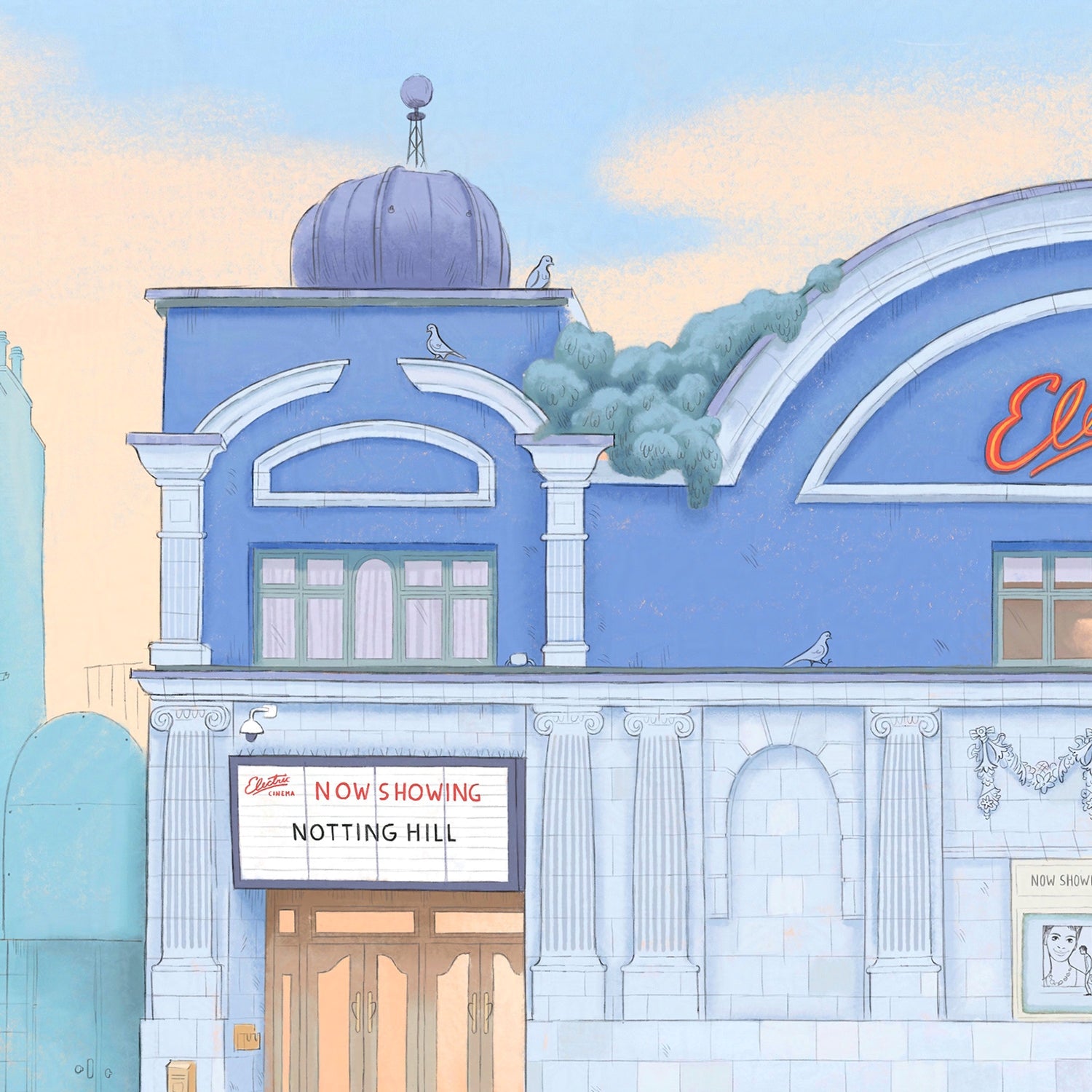 Detail from painting of the Electric Cinema Notting Hill by Mike Green Illustration