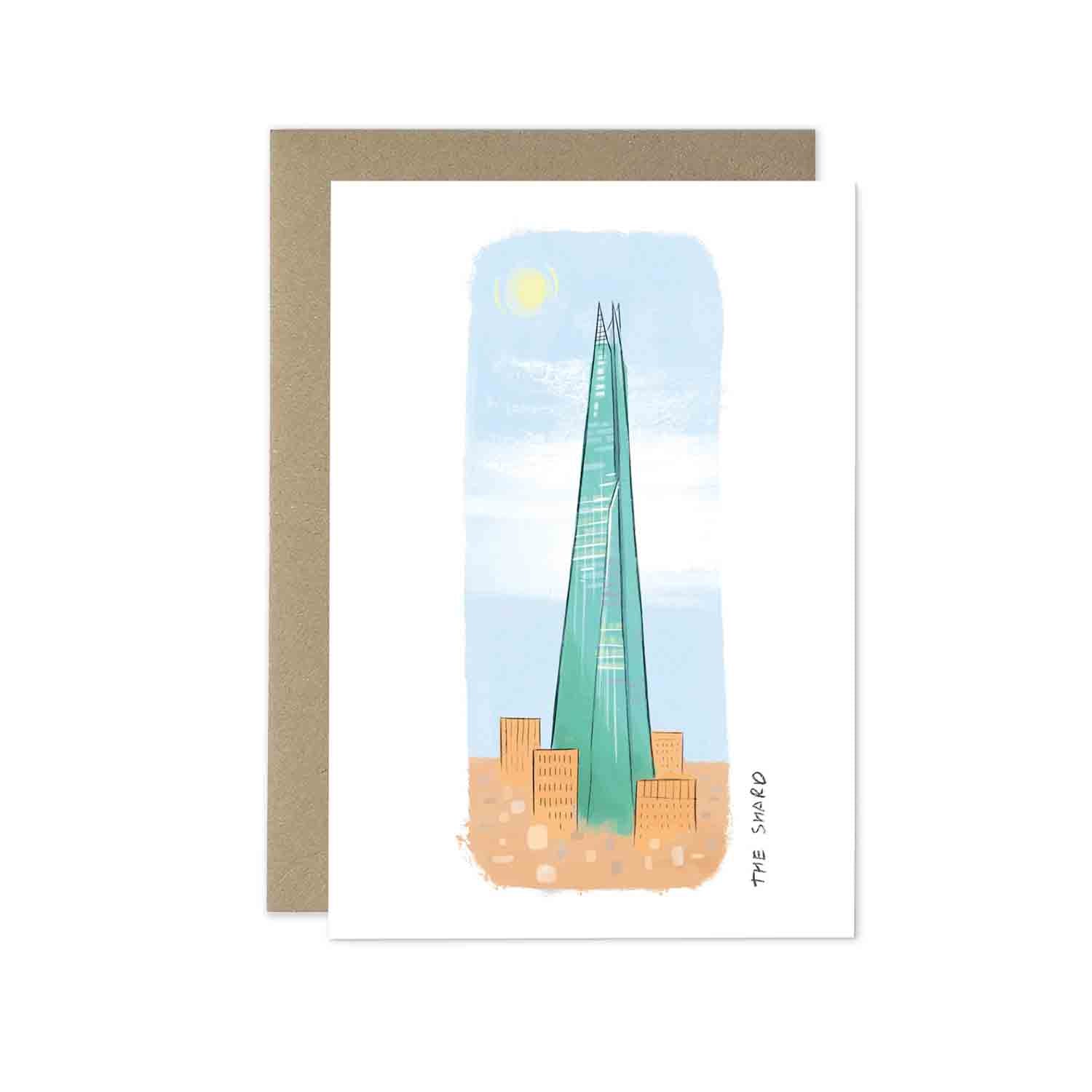 London's The Shard beautifully illustrated on a greeting card from mike green illustration.