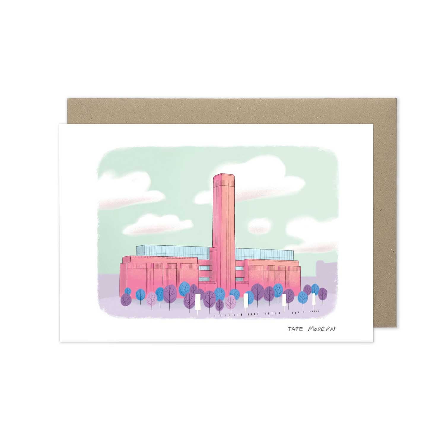 London's Tate Modern beautifully illustrated on a greeting card by mike green illustration.