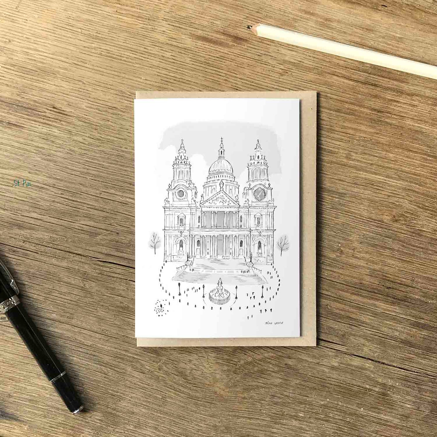 London's St Paul's Cathedral beautifully sketched on a greeting card from mike green illustration.