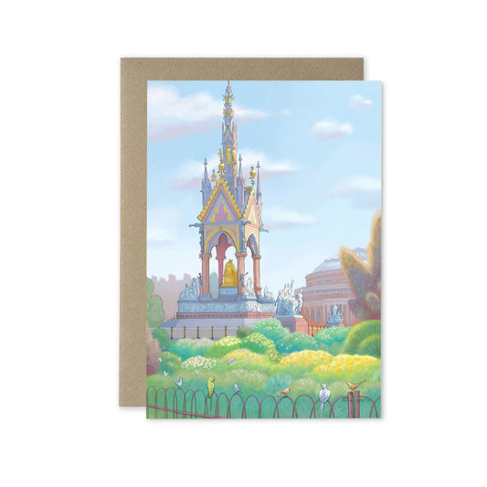 Greetings card with a painting of the Albert Memorial in Kensington Gardens, Hyde Park London