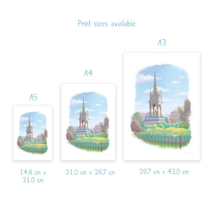 Wall art print sizes for a painting of the Albert Memorial London