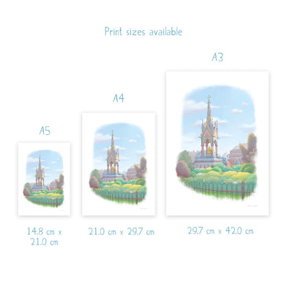 Wall art print sizes for a painting of the Albert Memorial London