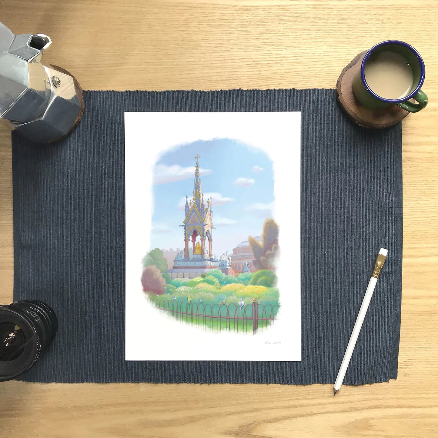 Wall art print of a painting of the Albert Memorial in Kensington Gardens west London