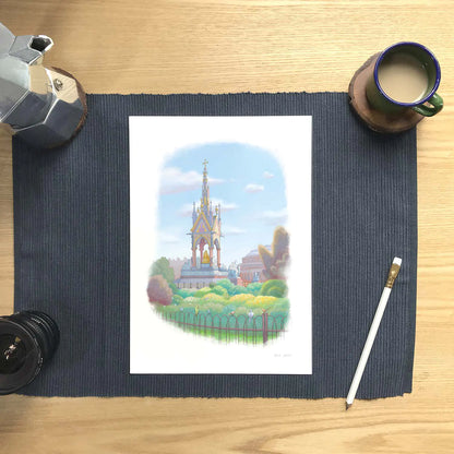 Wall art print of a painting of the Albert Memorial in Kensington Gardens west London