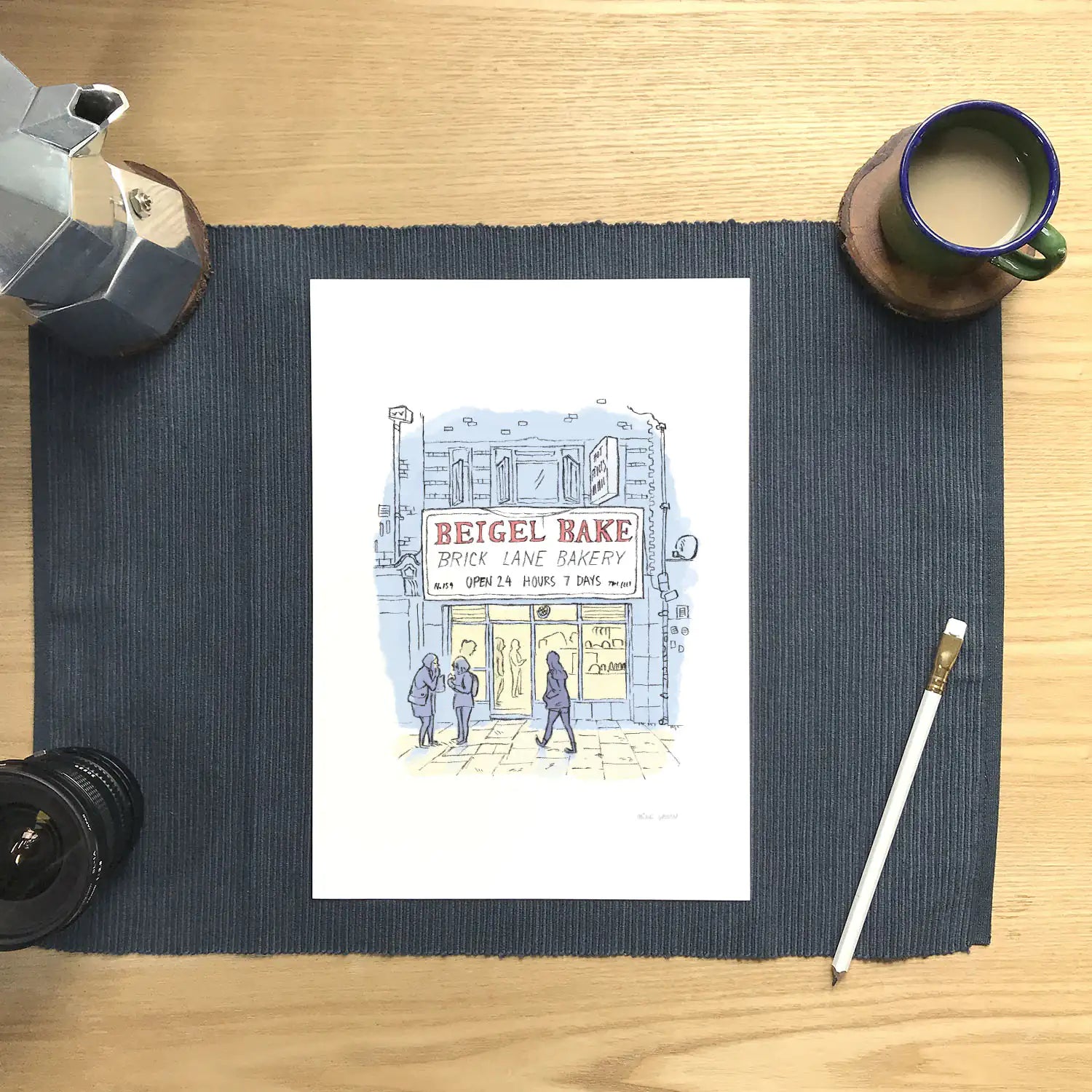 Wall art print of an illustration of Beigel bake brick lane bakery London