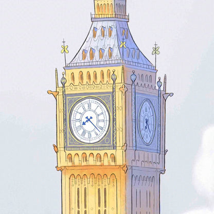 Detail of an illustration of London's Elizabeth Tower also known as Big Ben.