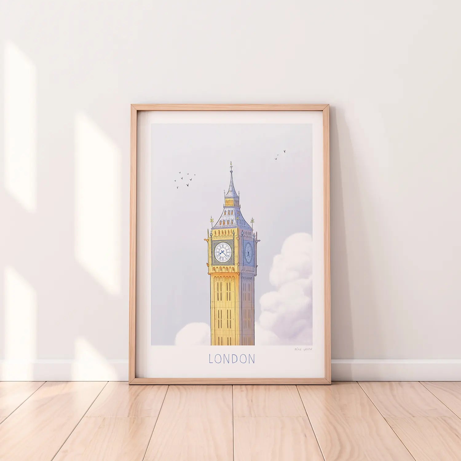 Framed print of an Illustration of London's Big Ben with the word London written underneath