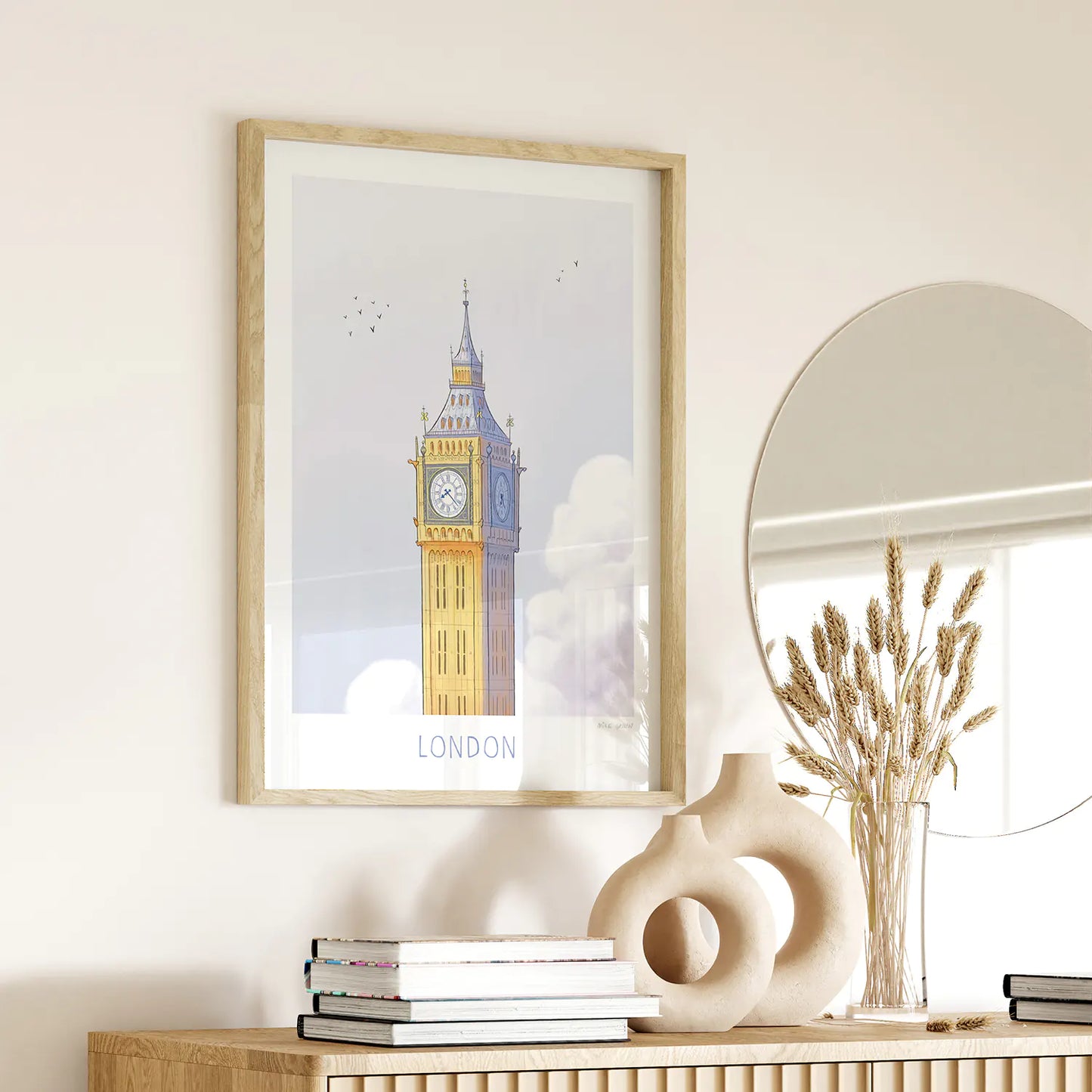 Framed print of an Illustration of London's Big Ben with the word London written underneath