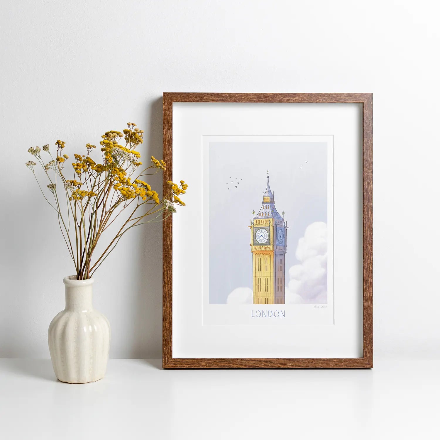 Framed print of an Illustration of London's Big Ben with the word London written underneath