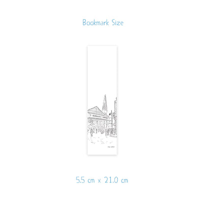 Dimensions of a bookmark with a drawing of Borough Market in London