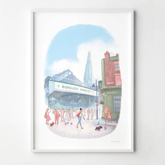 Framed print of lady and her dog in London's borough market