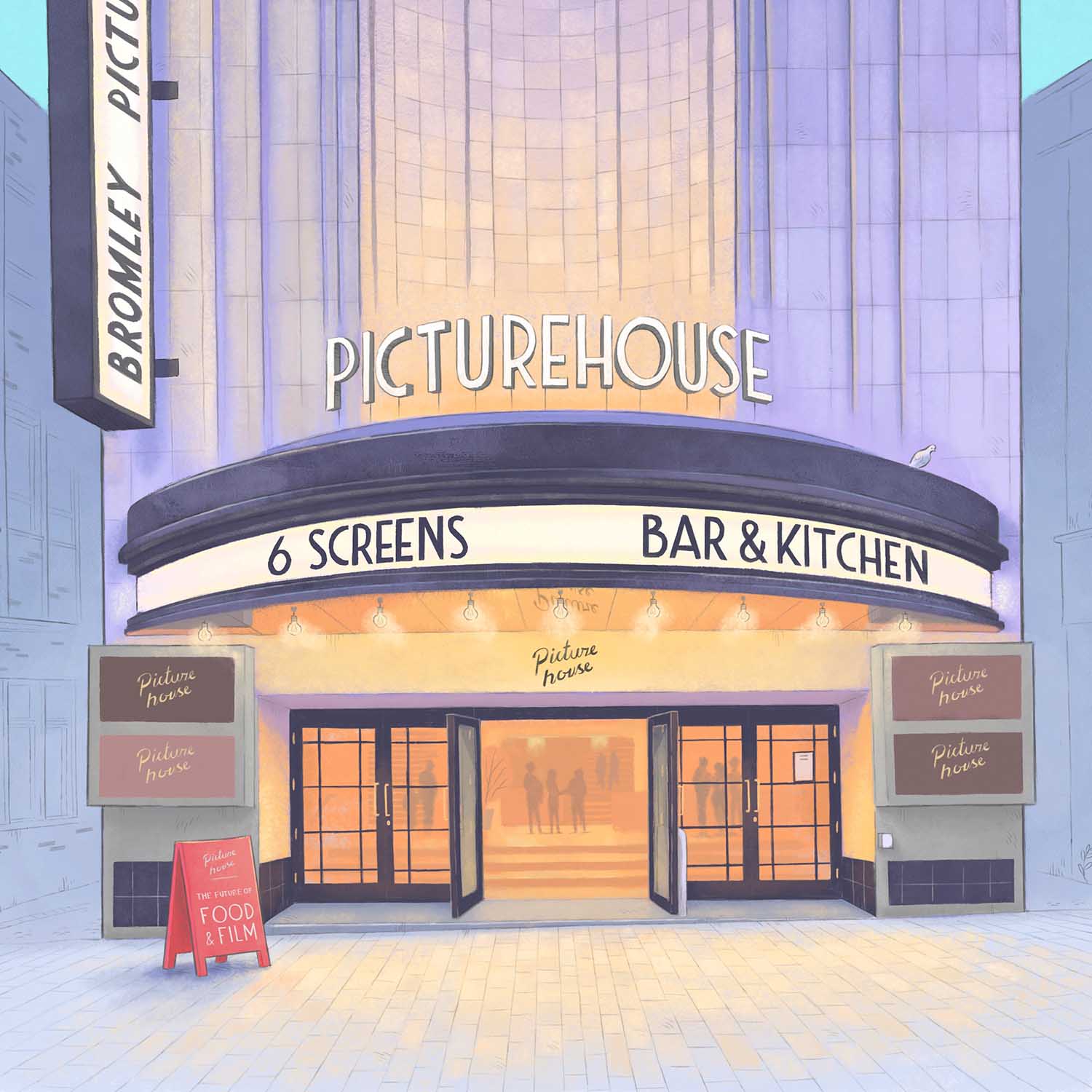 Detail of an illustration of the Bromley Picturehouse Cinema