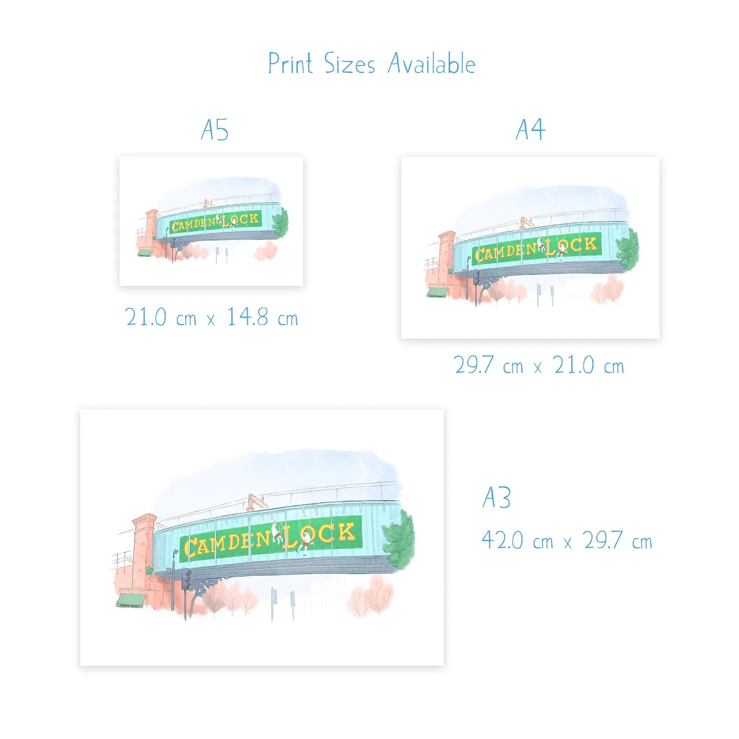 Camden Lock Bridge in London print dimensions