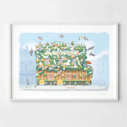 Framed wall art print of a painting of The Churchill Arms pub in Kensington London