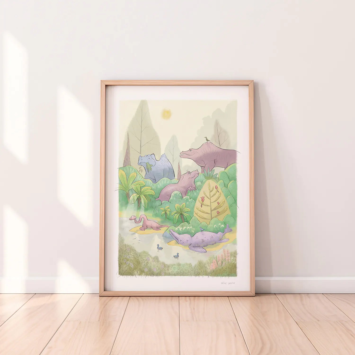 Framed print of a painting of London's Crystal Palace Dinosaurs