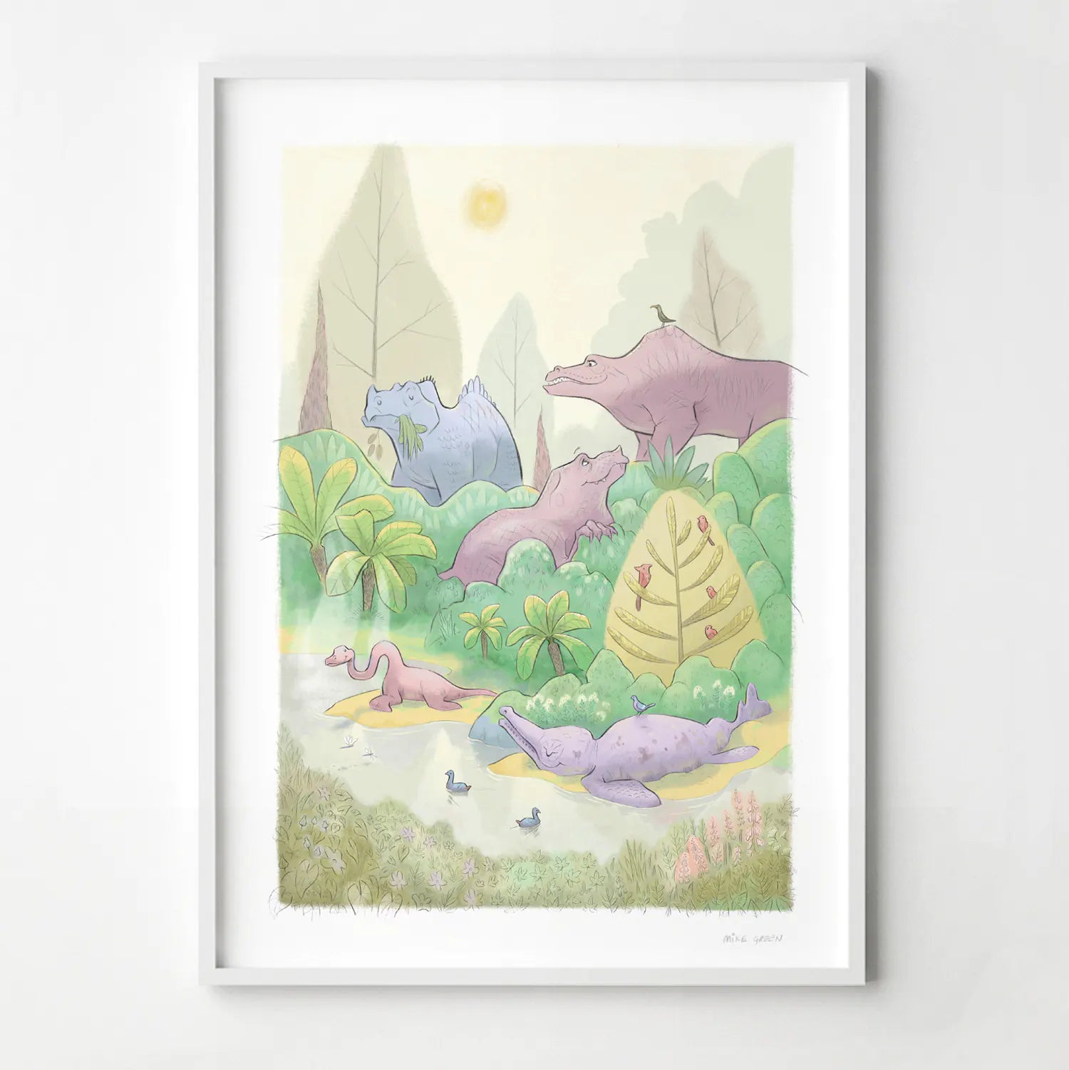 Framed print of a painting of London's Crystal Palace Dinosaurs