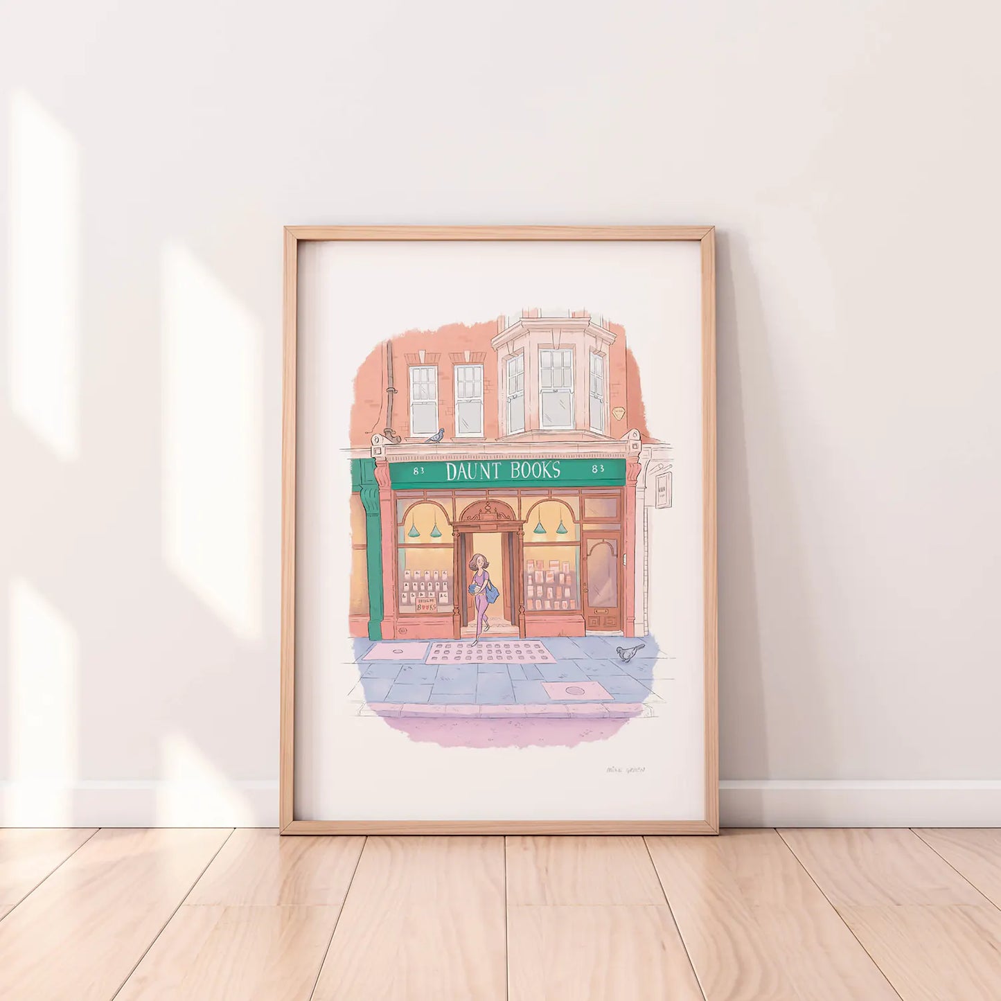 Framed print of an illustration of Daunt Books London