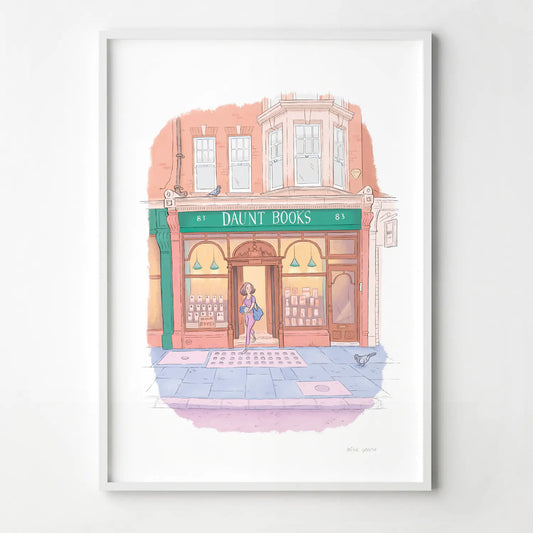 Framed print of an illustration of Daunt Books London