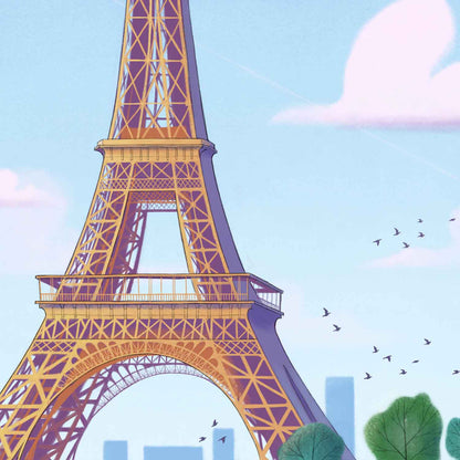 Detail of an illustration of a the Eifel tower in Paris