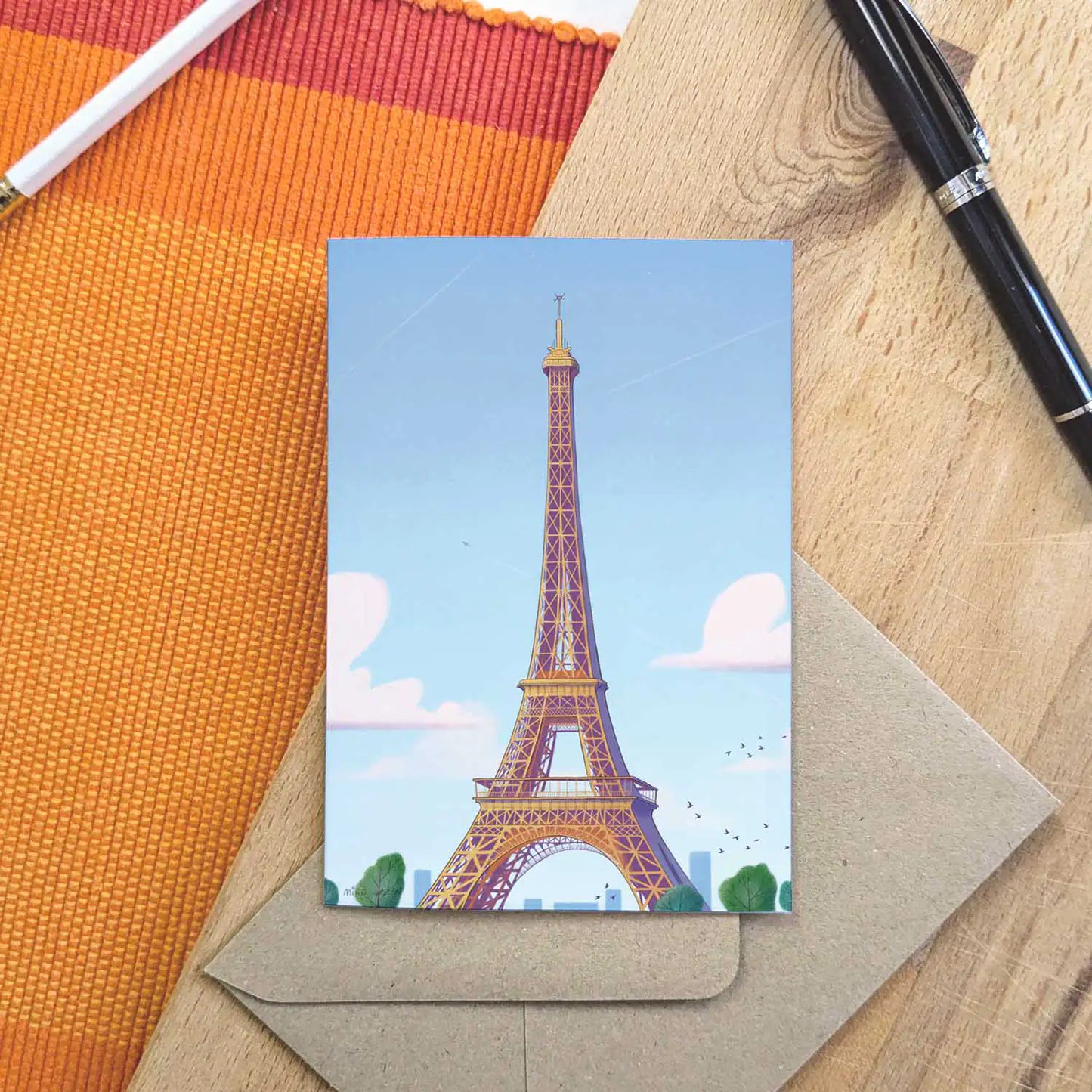 Paris Eifel Tower beautifully illustrated on a greeting card by mike green illustration.