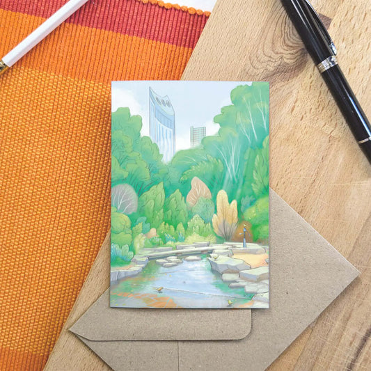 Greetings card with a painting of the Elephant Park in south London's Elephant and Castle