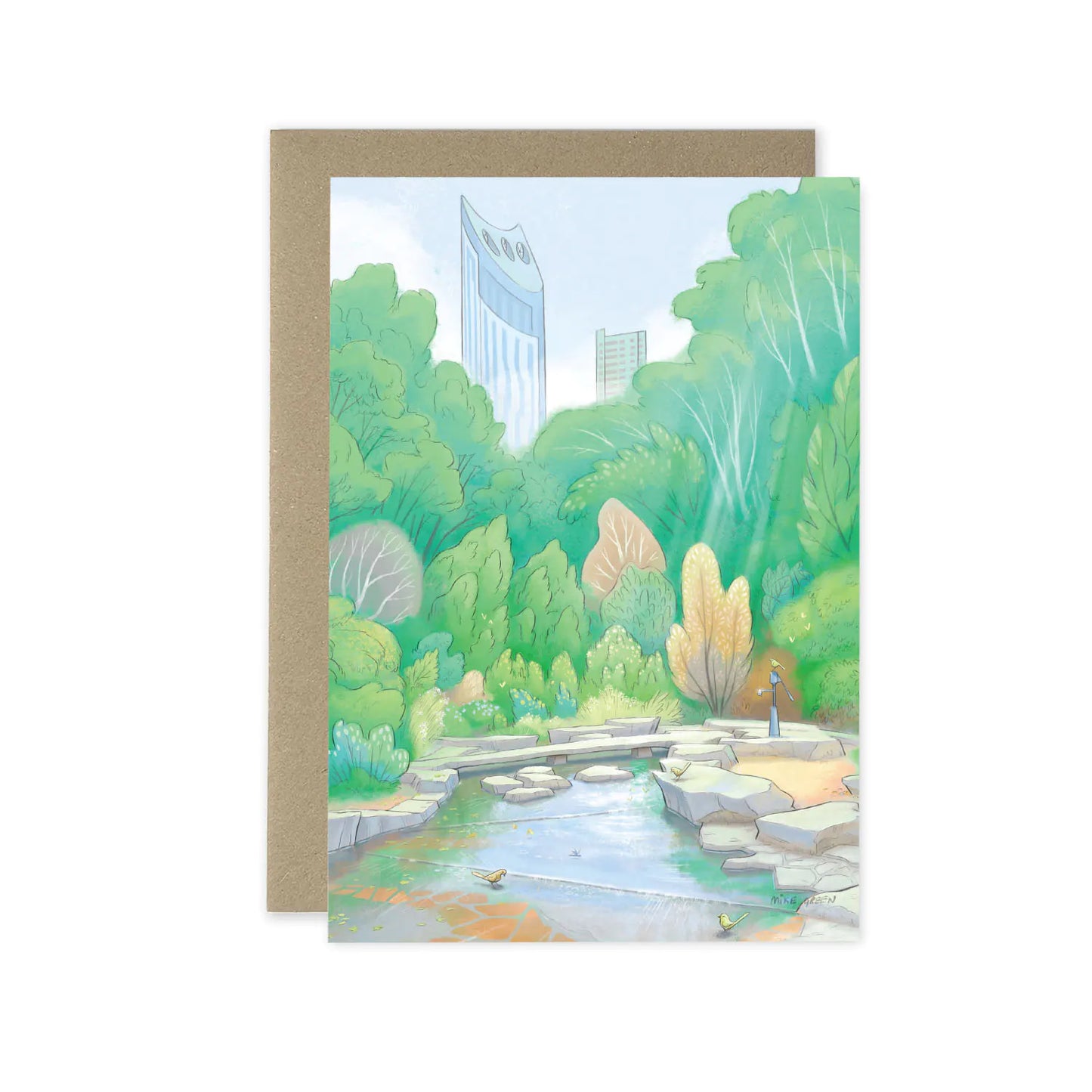 Greetings card with a painting of the Elephant Park in south London's Elephant and Castle