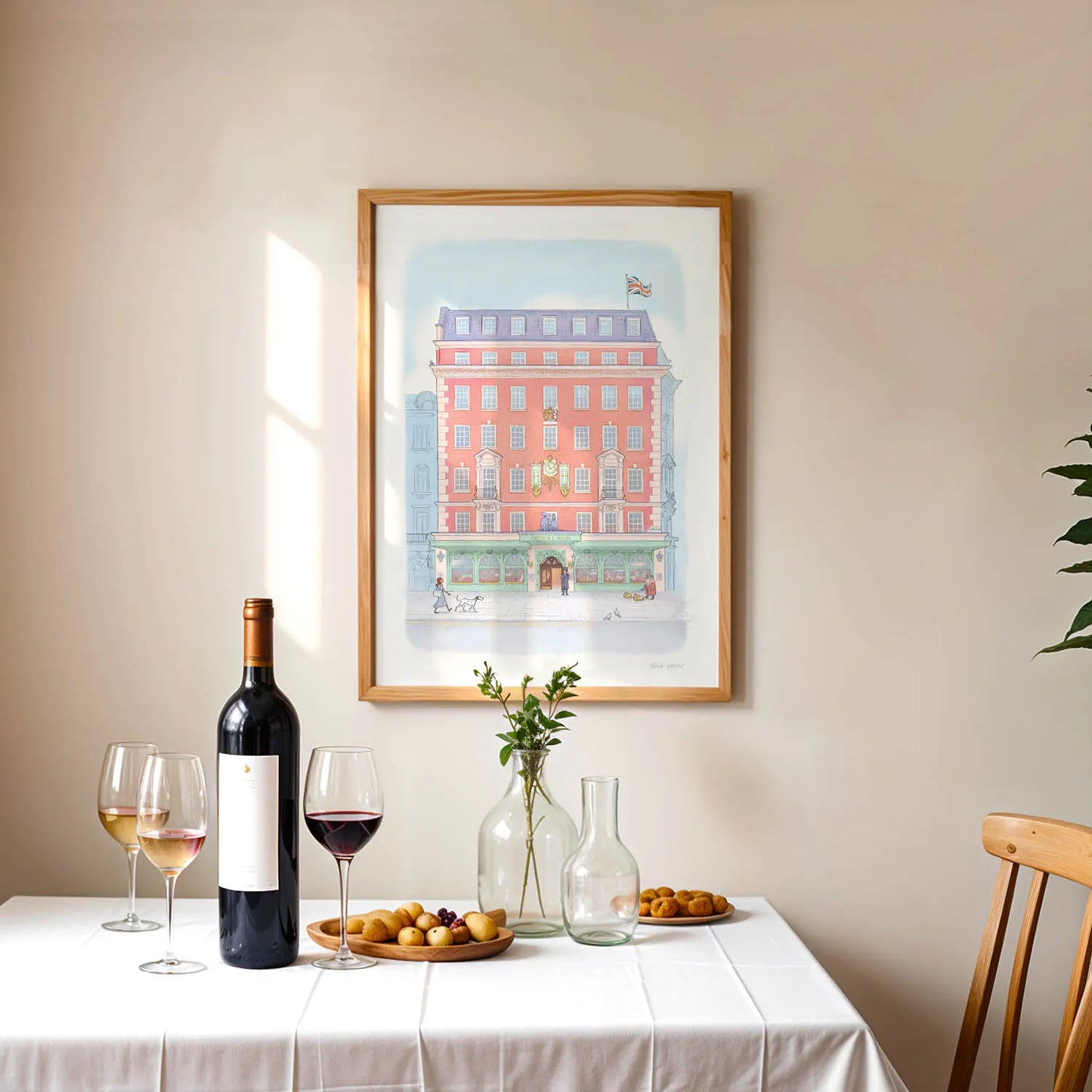 Framed wall art print of an illustration of the Fortnum and Mason Store in London