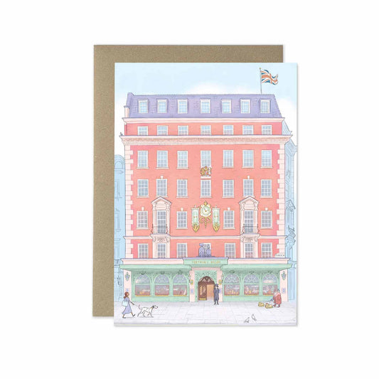 London's Fortnum & Mason store building beautifully illustrated on a greeting card by mike green illustration.